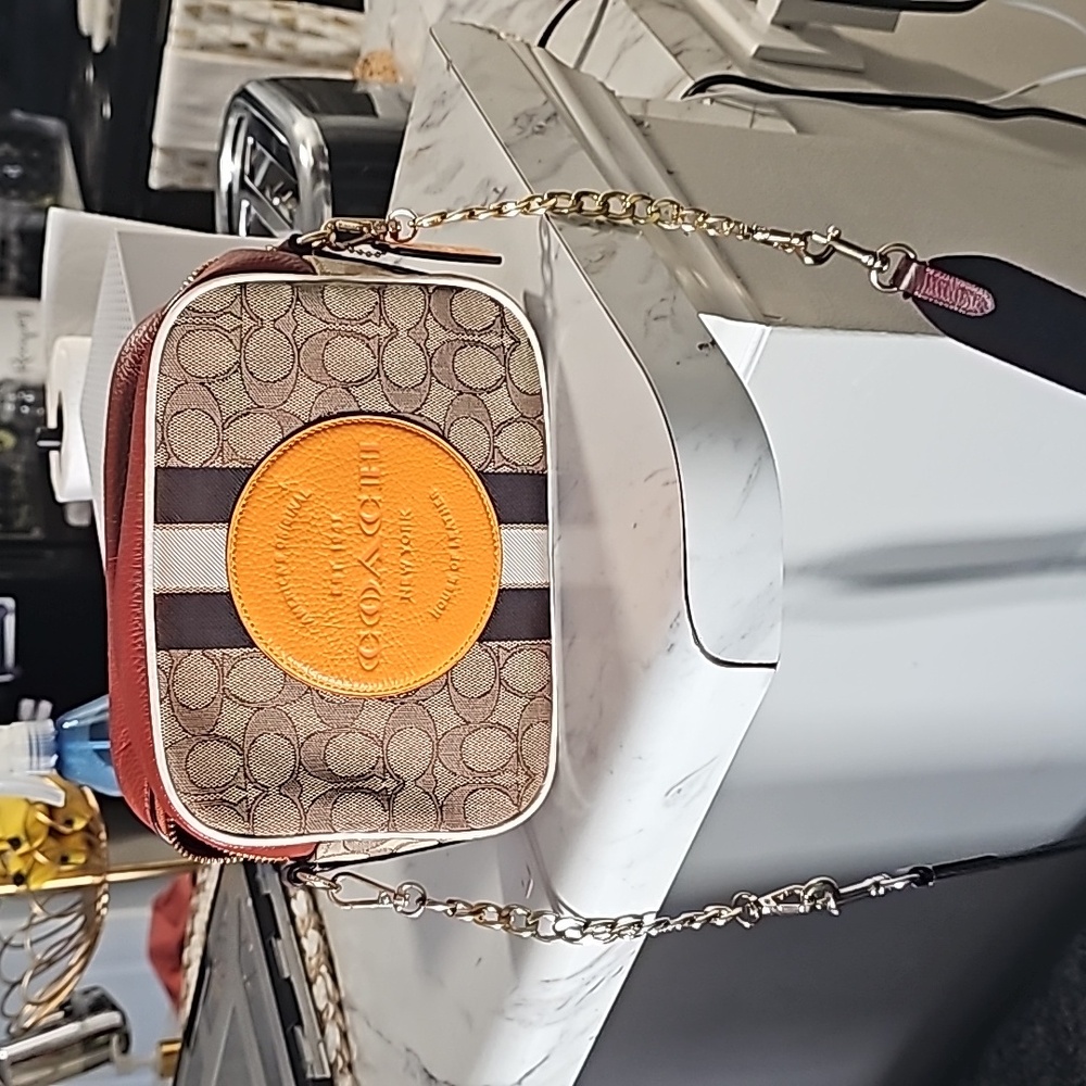 COACH Dempsey Camera Bag Signature Jacquard W/ Stripe & Coach Patch